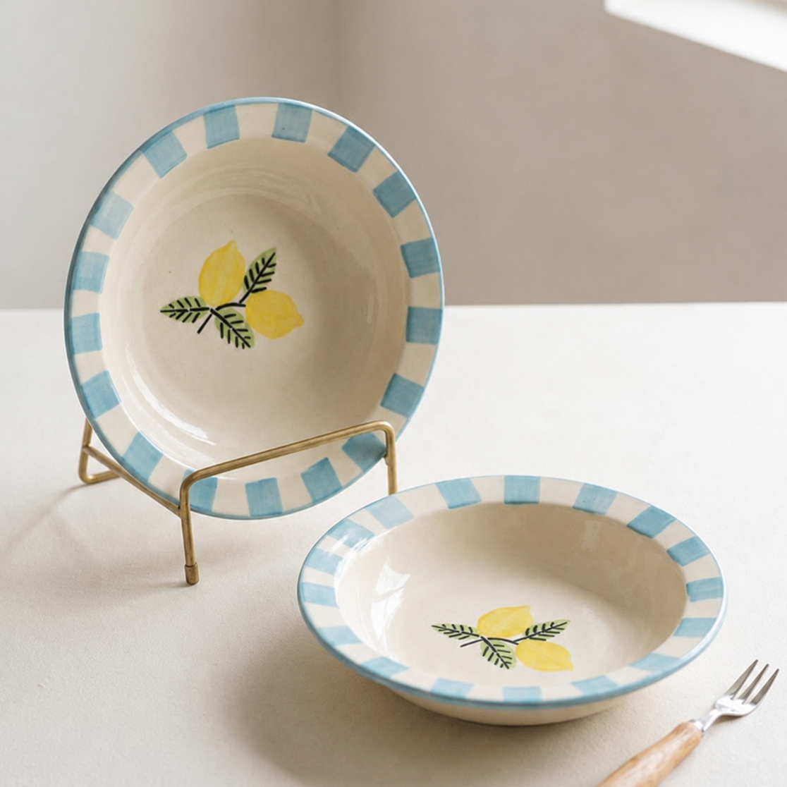 Lemon Stripe Pasta Plate