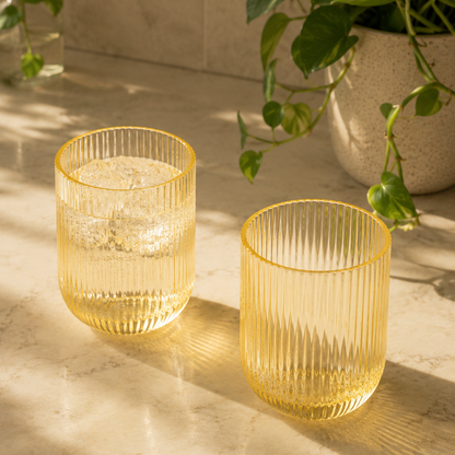 Golden Ribbed Water Glass