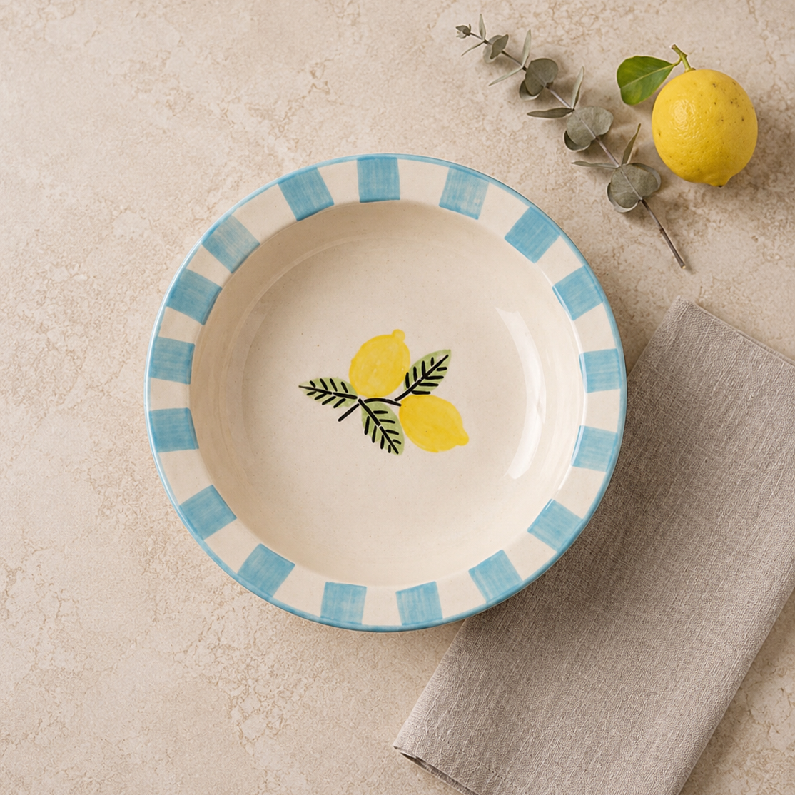 Lemon Stripe Pasta Plate
