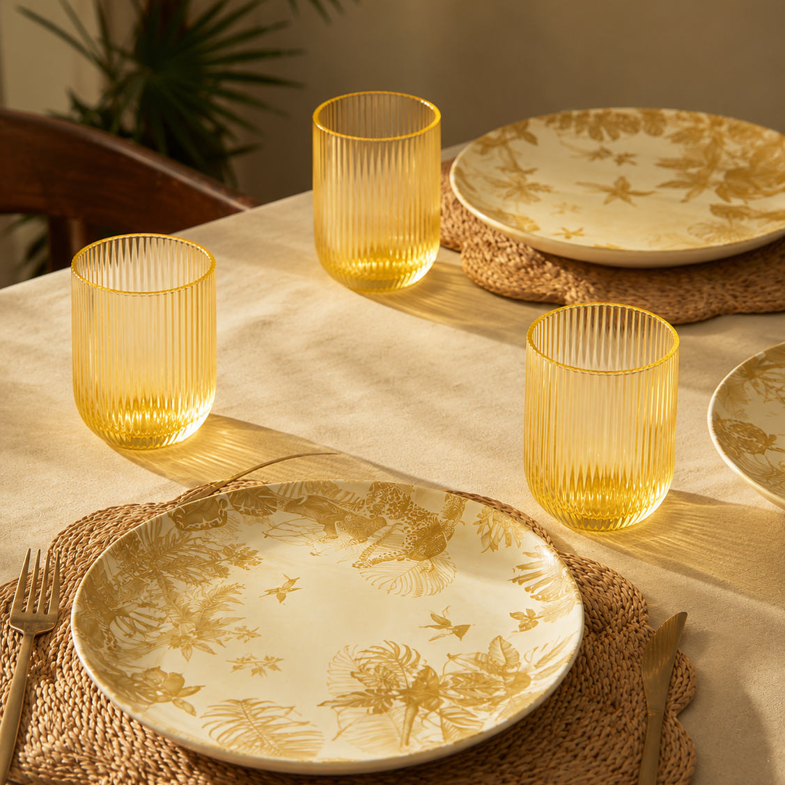 Golden Ribbed Water Glass